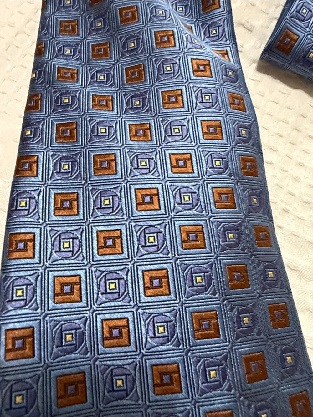 Robert Talbott Blue Geometric Silk Tie with Orange Accents